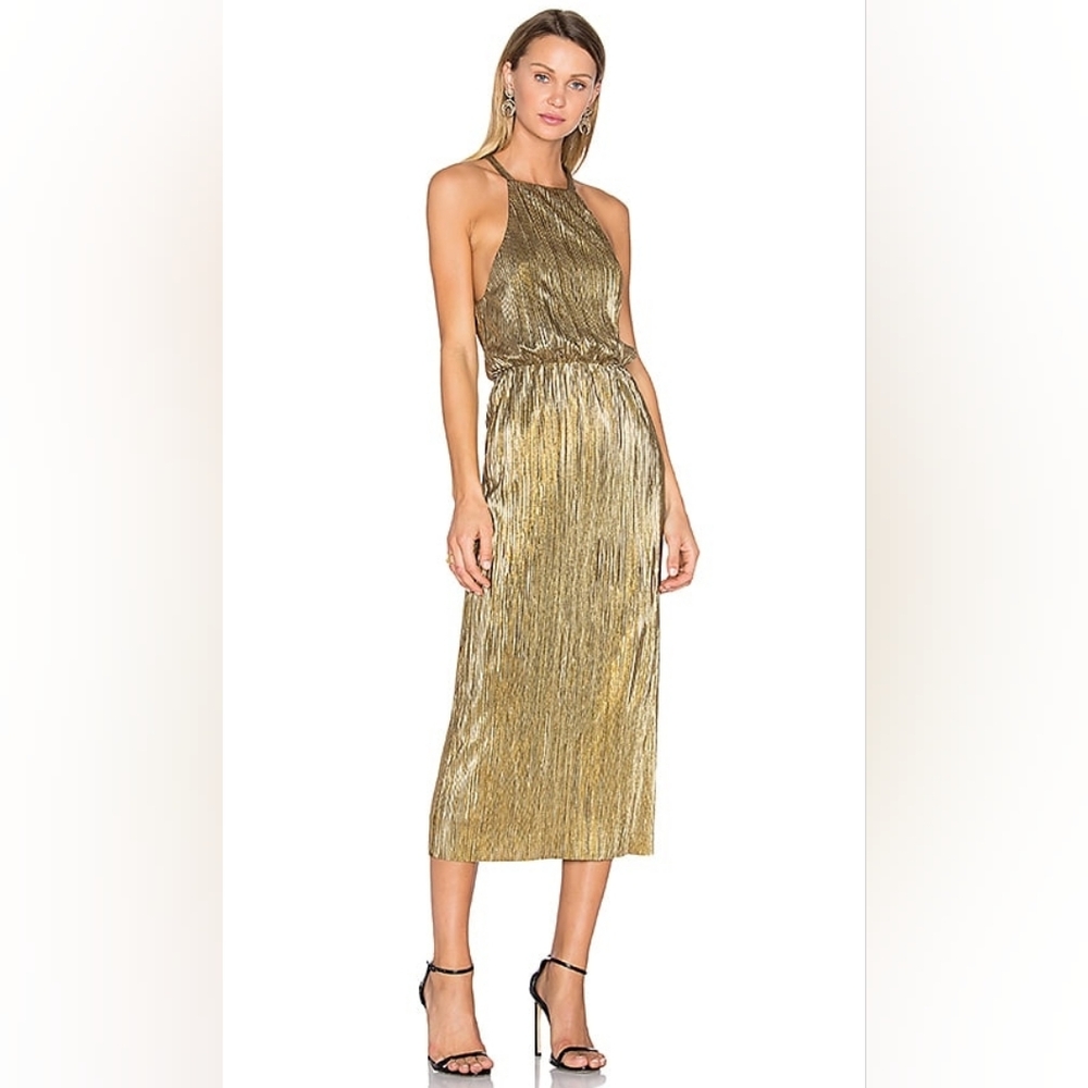 House of Harlow 1960 x Revolve Women’s Farrah Gold High Neck Pleated Midi Dress